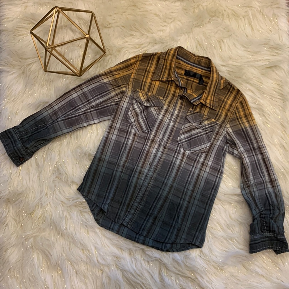 Smash Orange and Grey Plaid Button Up Plaid Long Sleeve Shirt Boys 6